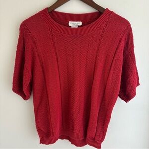 Carriage Court Vintage Red Knitted Sweater 3/4 Sleeve 100% Cotton USA Made Small